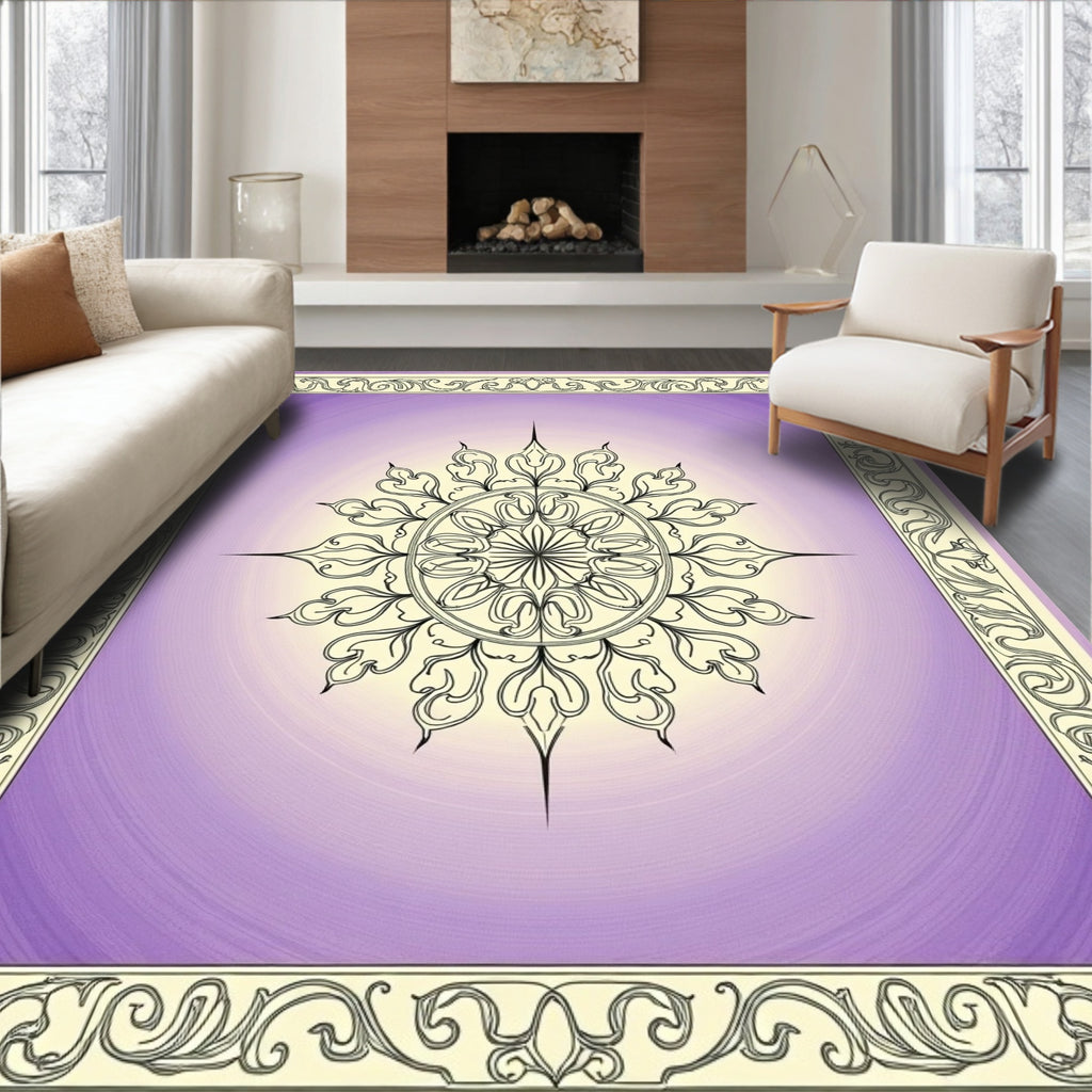 Vintage Lavender Floral Medallion Rug