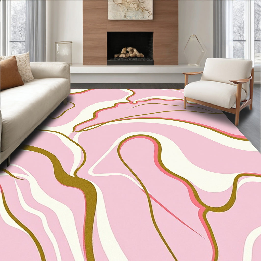 Retro Pink Swirls with Gold Inlay Rug