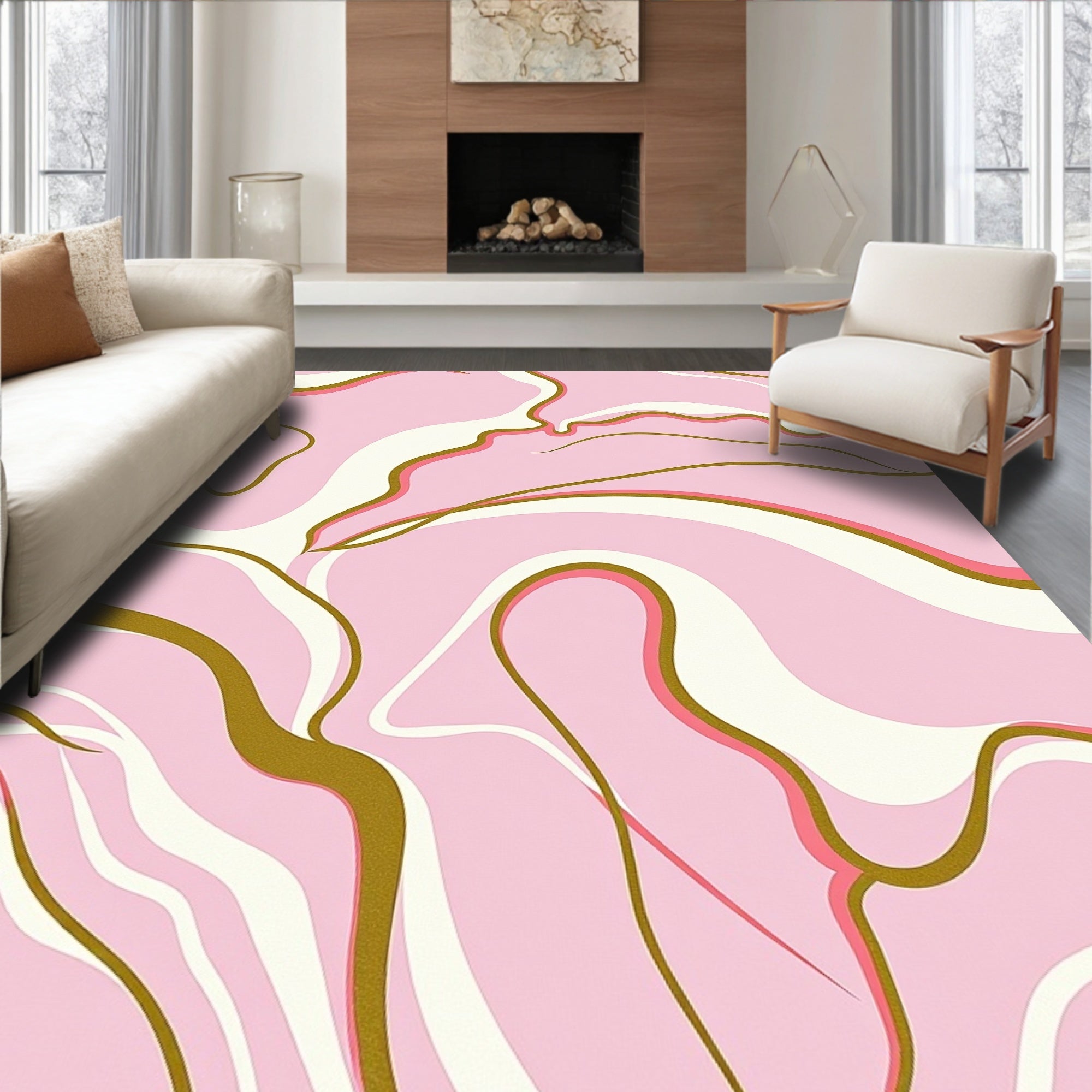 Retro Pink Swirls with Gold Inlay Rug