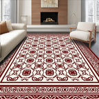 Crimson Cream Intricate Floral Border Rug