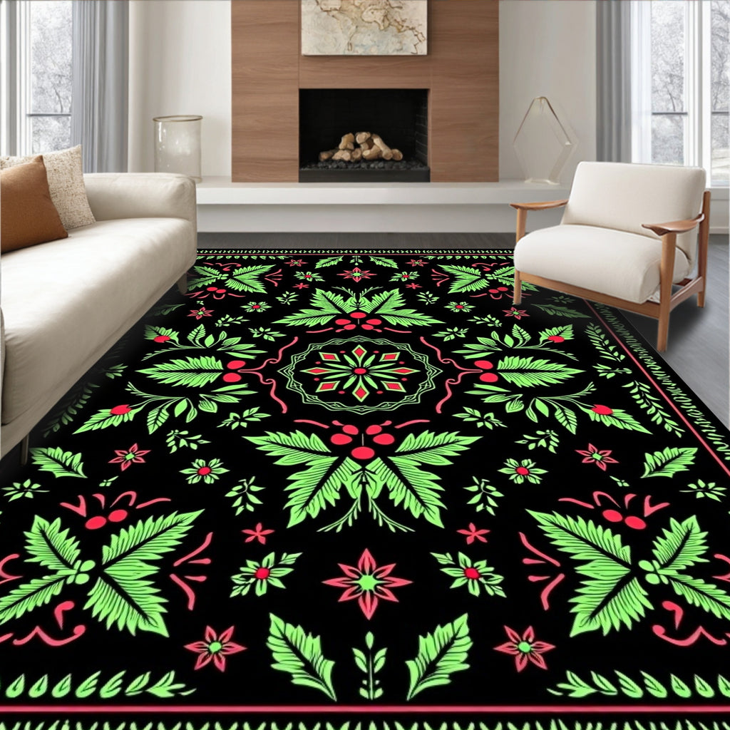 Vibrant Lime Green Cherry Blossom Medallion Rug
