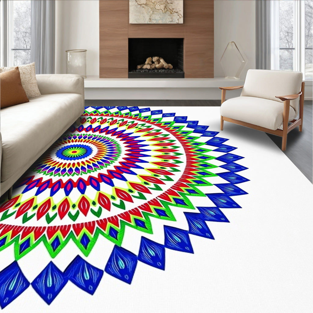 Vibrant Rainbow Ringed Mandala Rug