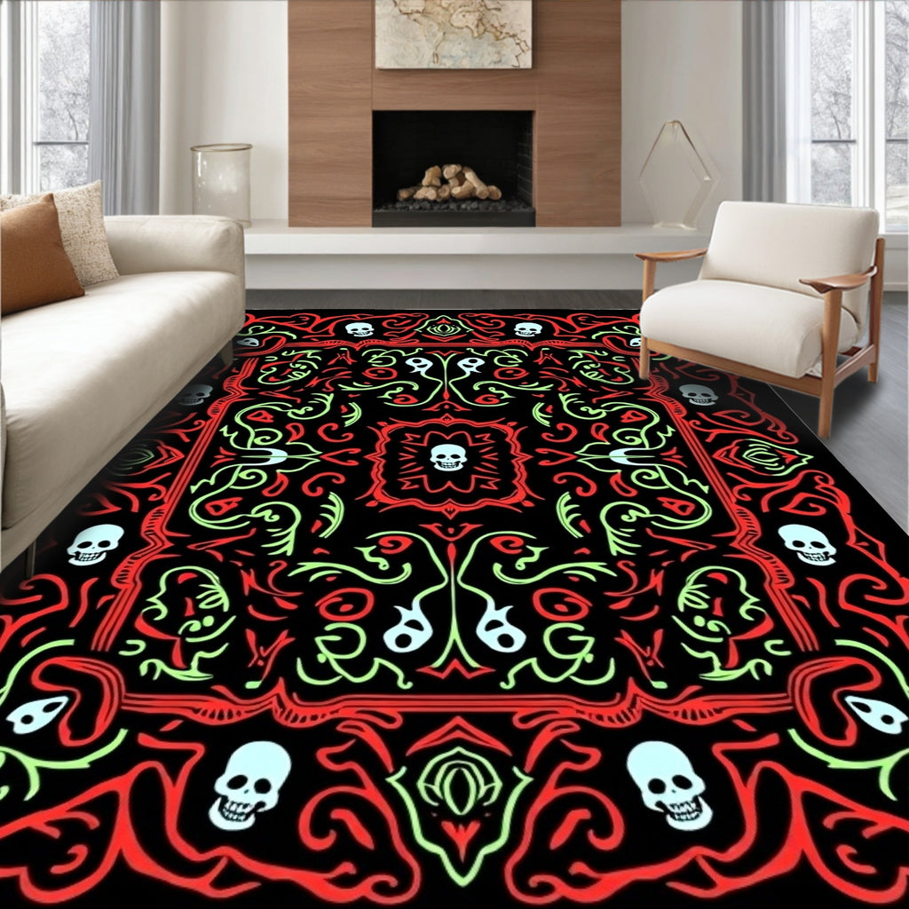 Gothic Red Skull Swirls Medallion Rug