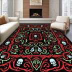 Gothic Red Skull Swirls Medallion Rug