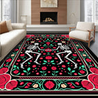 Dancing Skeletons Red Rose Garland Rug