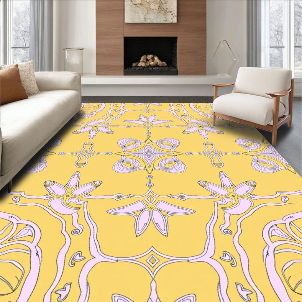 Surreal Floral Yellow Swirl Rug