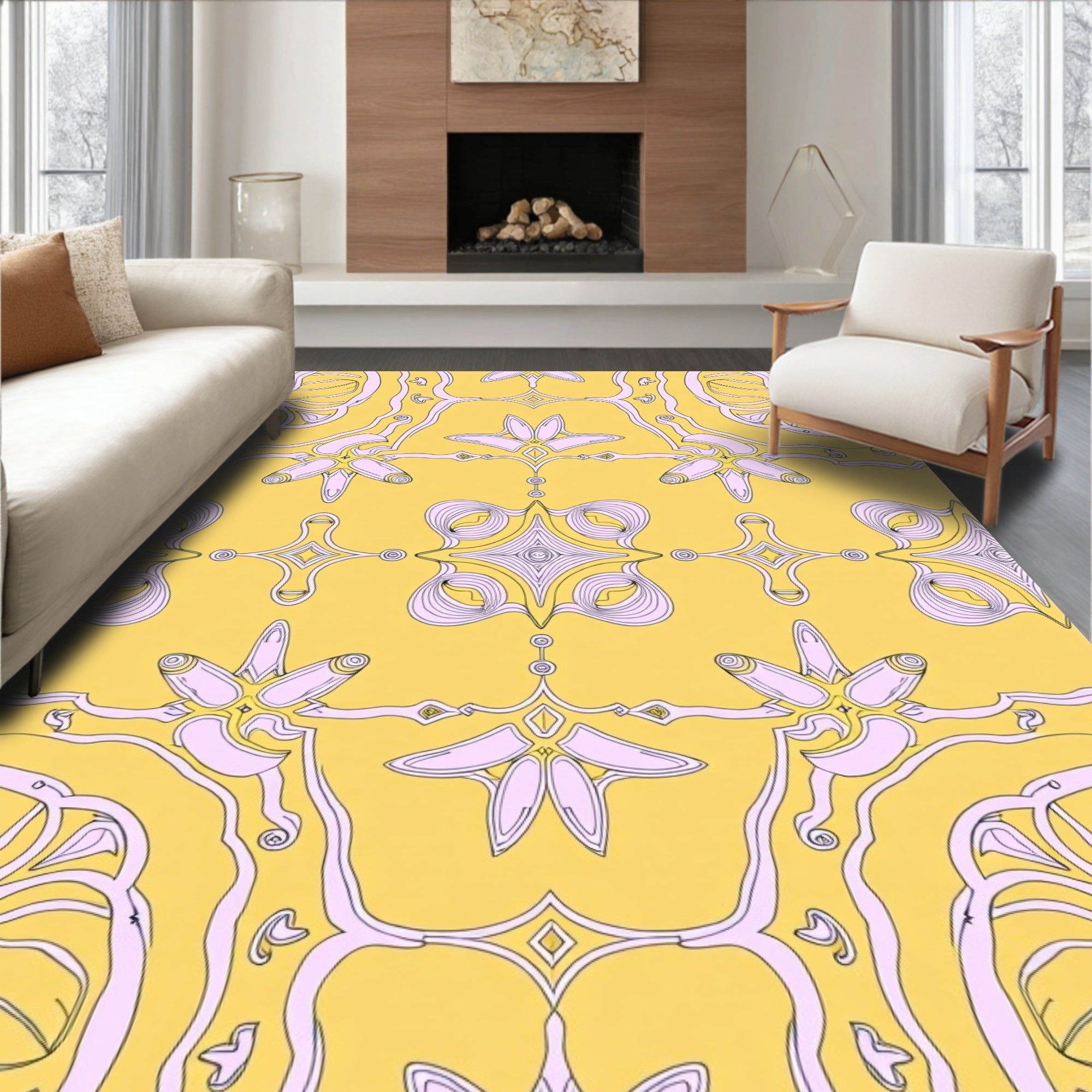 Surreal Floral Yellow Swirl Rug