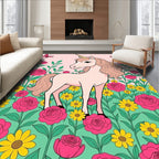 Pink Unicorn Butterflies Roses Garden Rug