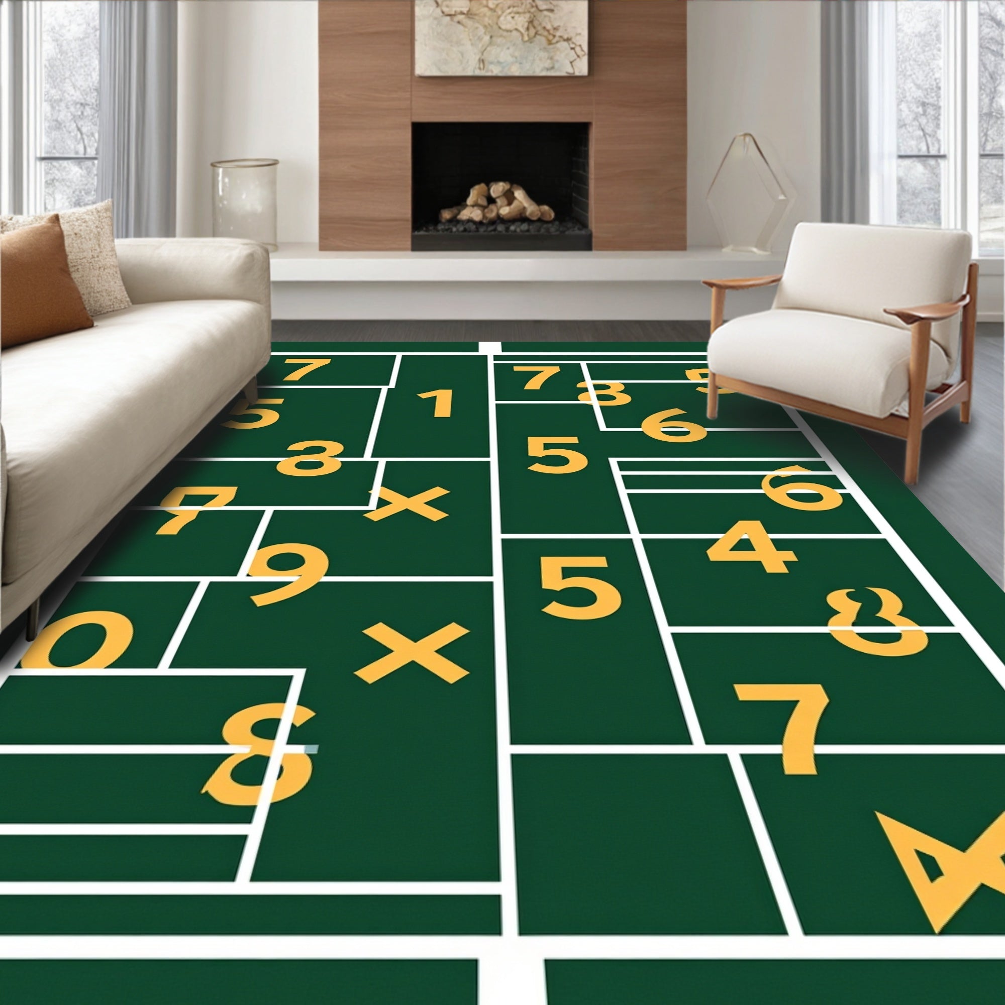 Green Geometric Number Layout Rug
