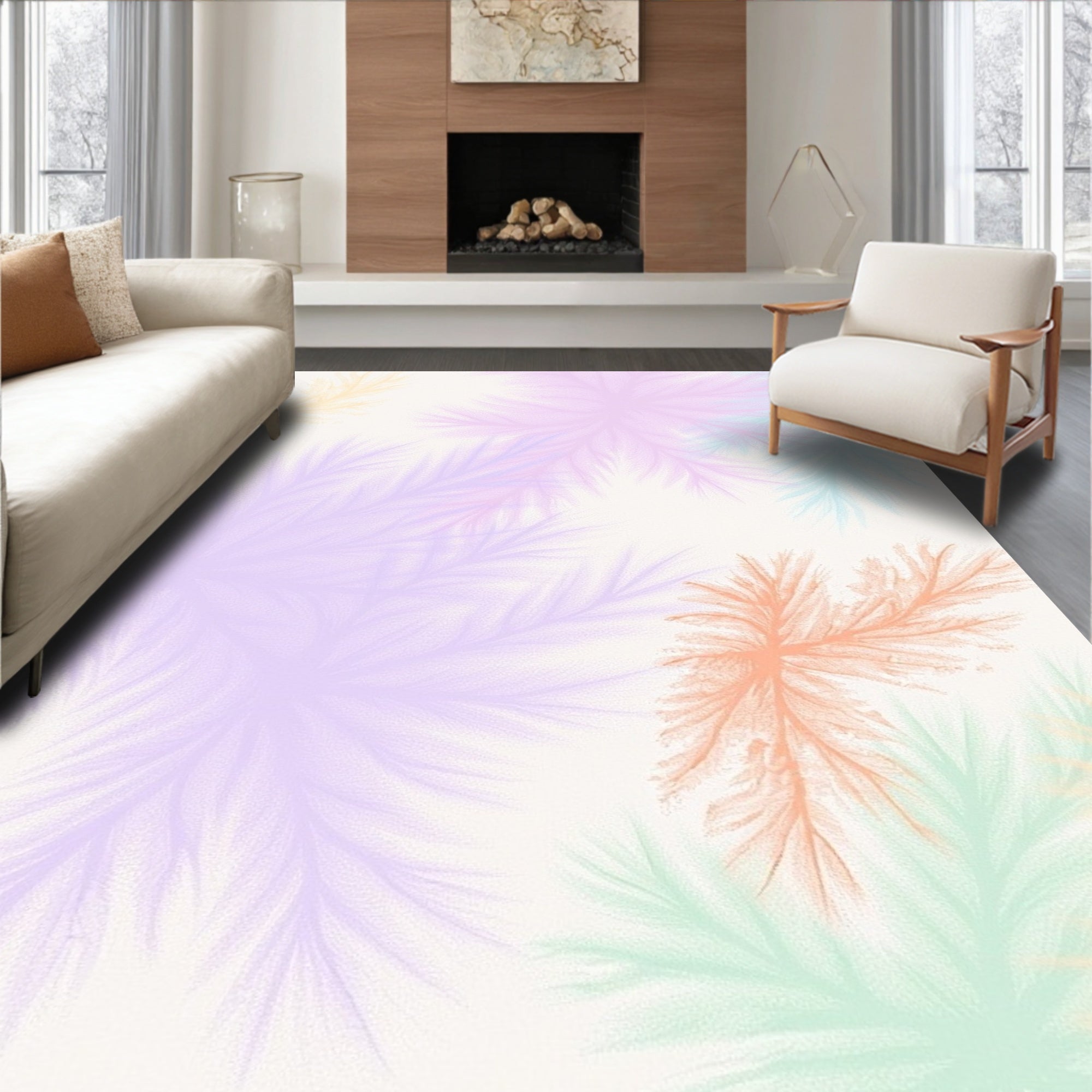 Pastel Fern Frond Cluster Art Rug