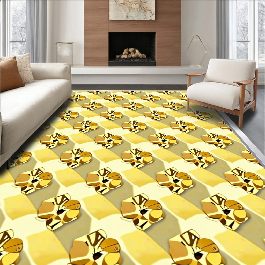 Golden Reflective Abstract Cubes Rug