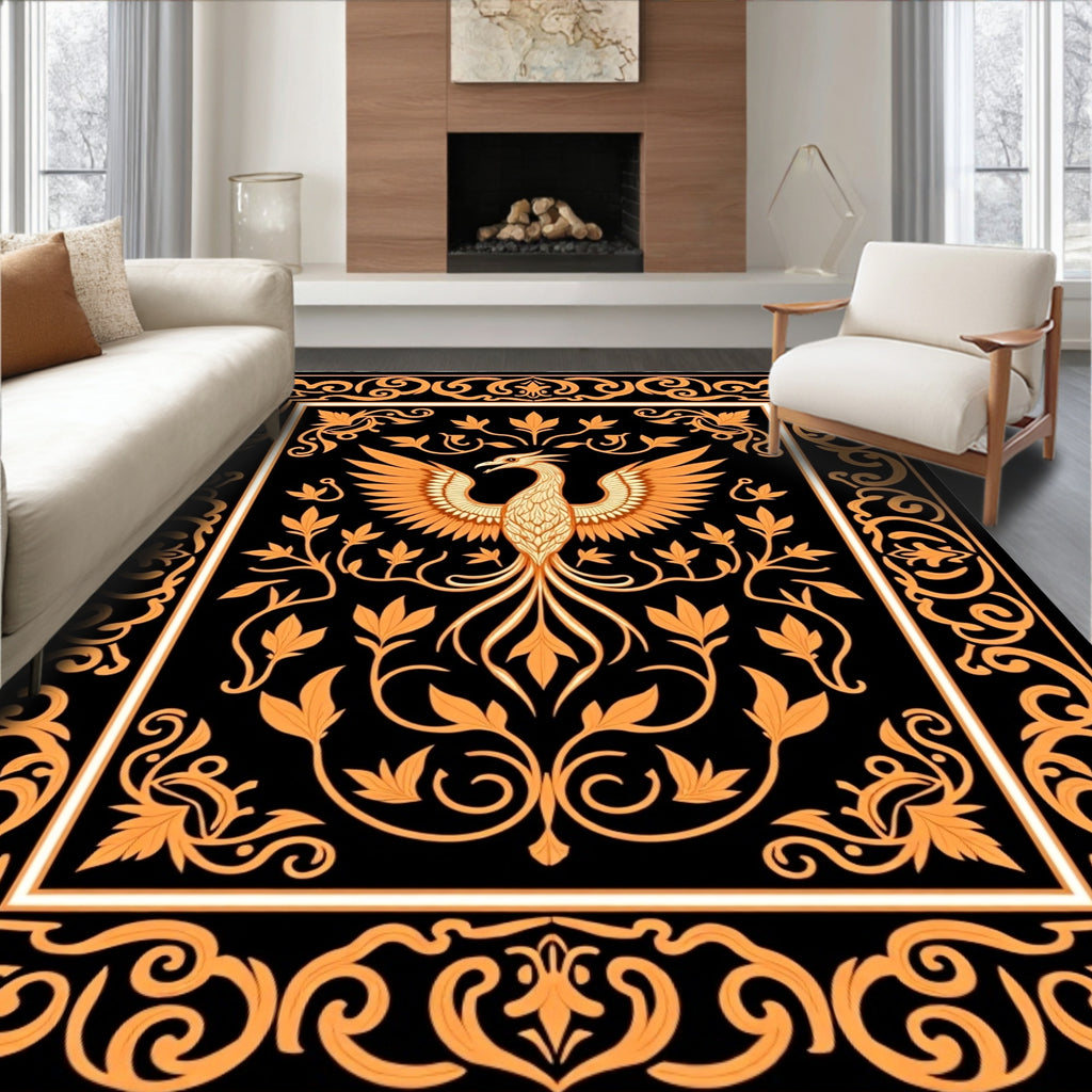 Golden Phoenix Black Floral Border Rug