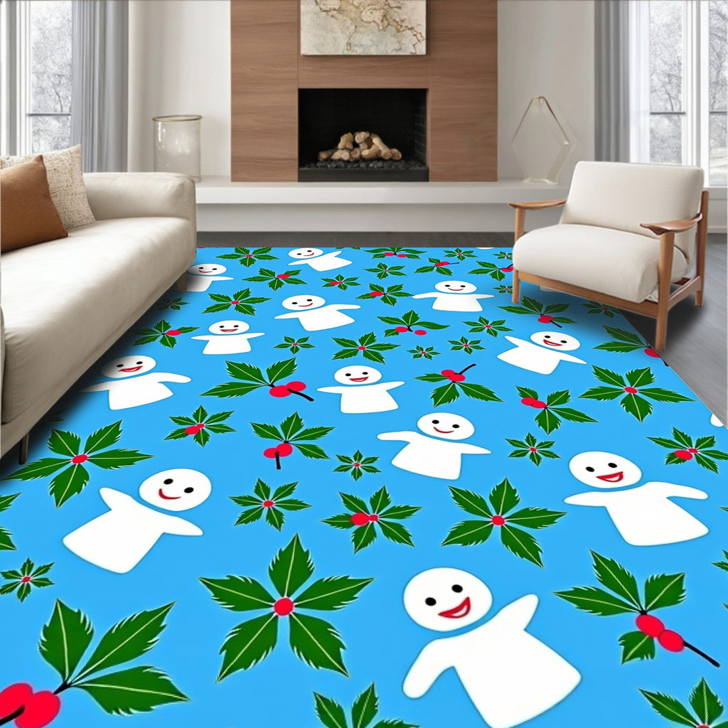 Joyful Snowmen And Holly Sprigs Rug