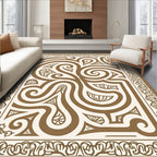 Cream Brown Swirling Filigree Scroll Rug