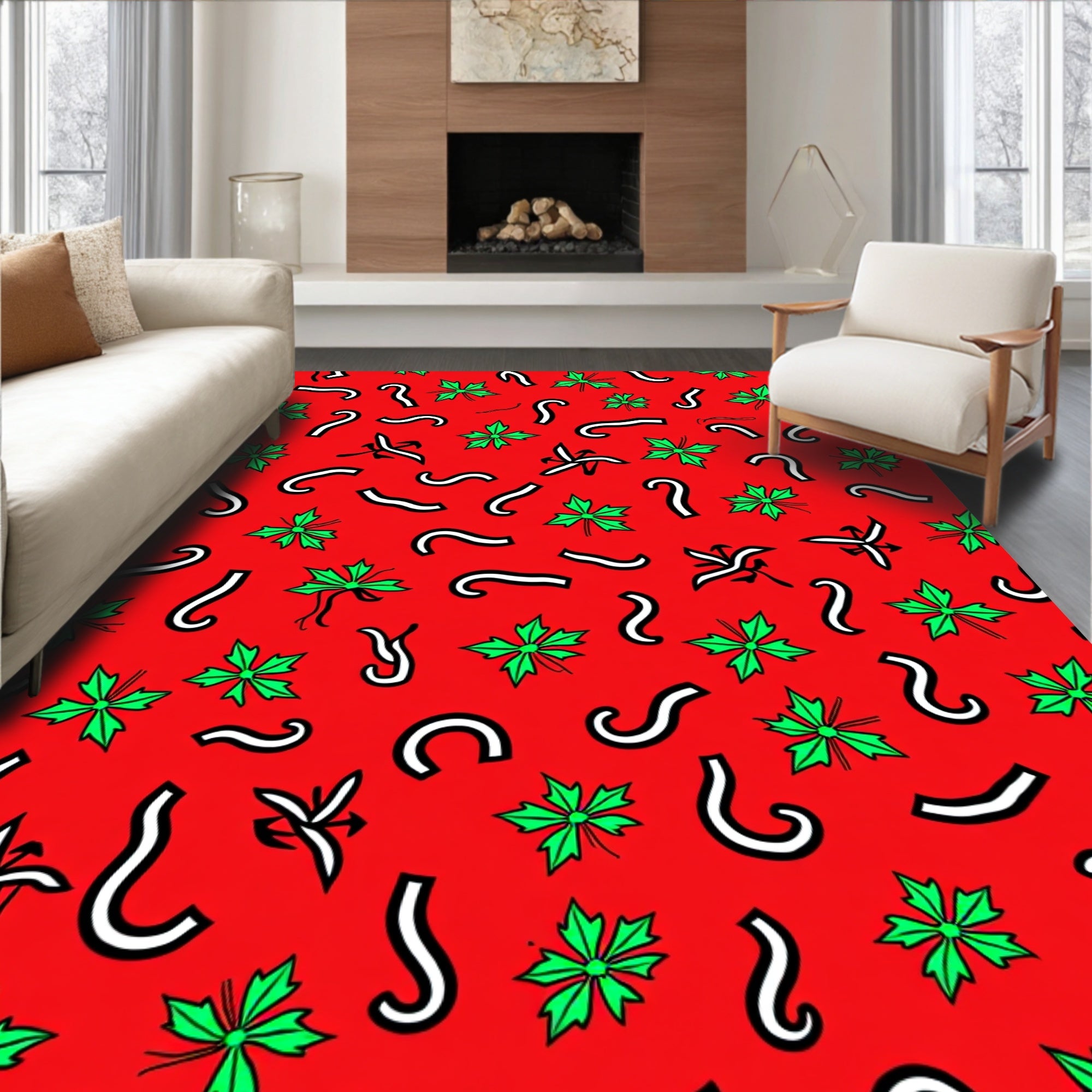 Red Green Holly Swirls Rug