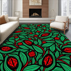 Verdant Scarlet Botanical Bloom Rug