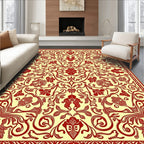 Crimson Floral Vine Mandala Rug