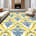 Yellow and Blue Damask Scroll Rug