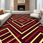 Crimson Yellow Geometric Maze Rug