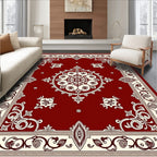 Crimson Ivory Floral Medallion Border Rug