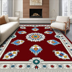 Crimson White Blue Floral Medallion Rug