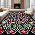 Rich Red Green Floral Kaleidoscopic Abstraction Rug