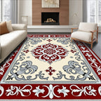 Crimson Ivory Floral Medallion Border Rug