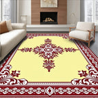 Maroon Floral Medallion Cream Rug