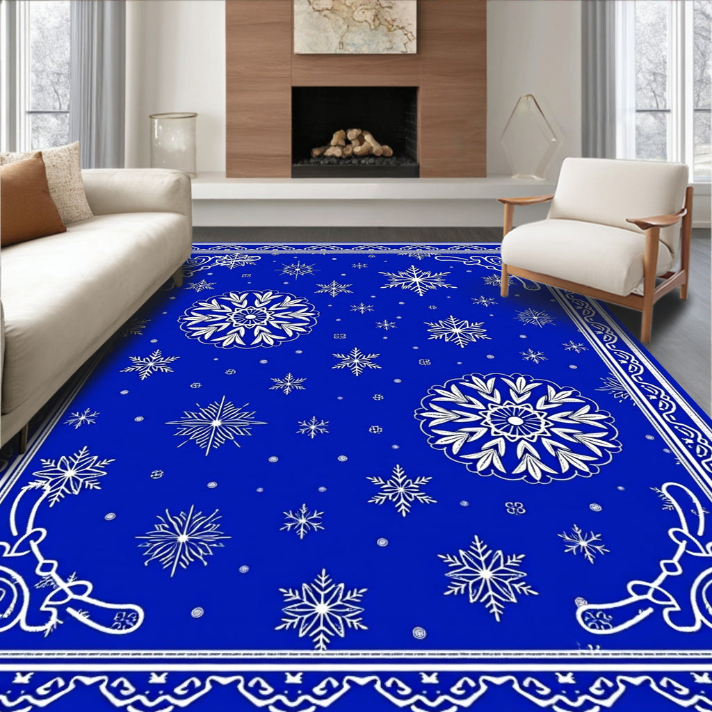 Winter Snowflakes Blue Scandinavian Rug