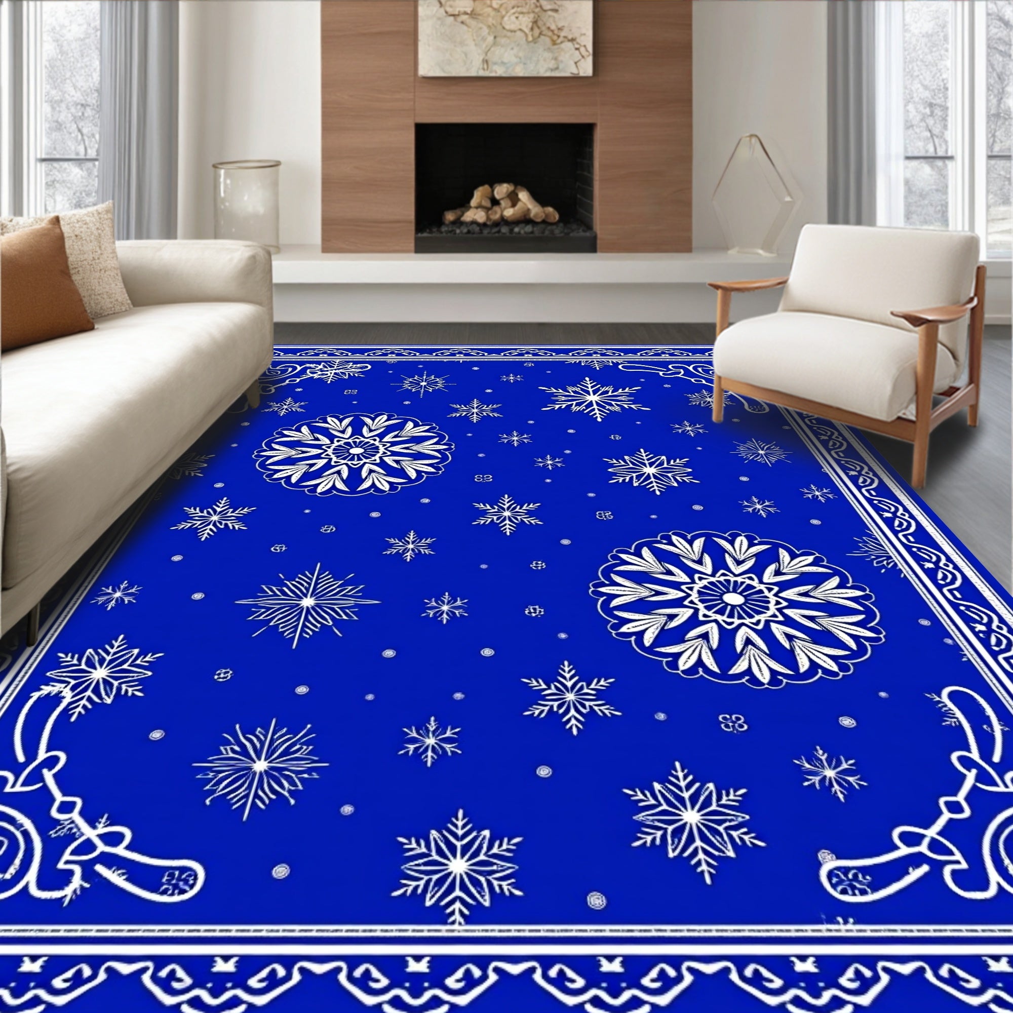 Winter Snowflakes Blue Scandinavian Rug