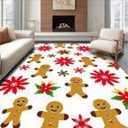 Gingerbread Man Red Poinsettia Snowflakes Rug