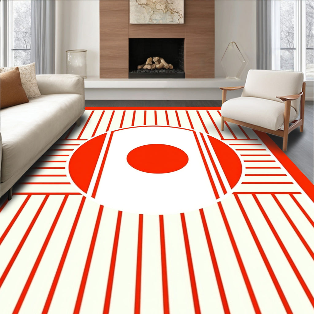 Bold Red Stripe Circle Accent Rug