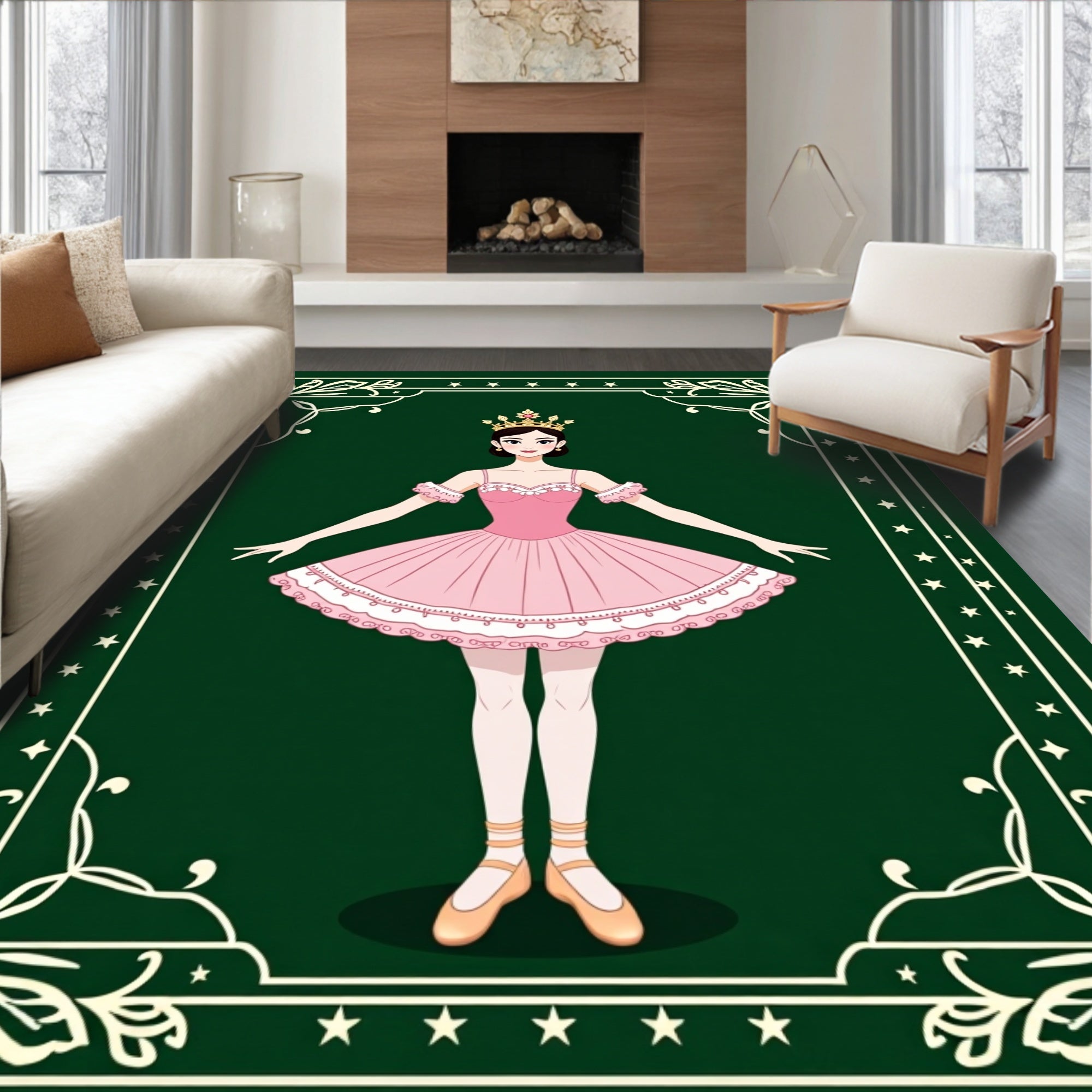 Pink Ballerina Crowned Emerald Border Rug