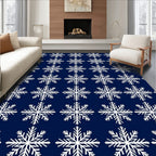 White Snowflakes on Navy Blue Background Rug