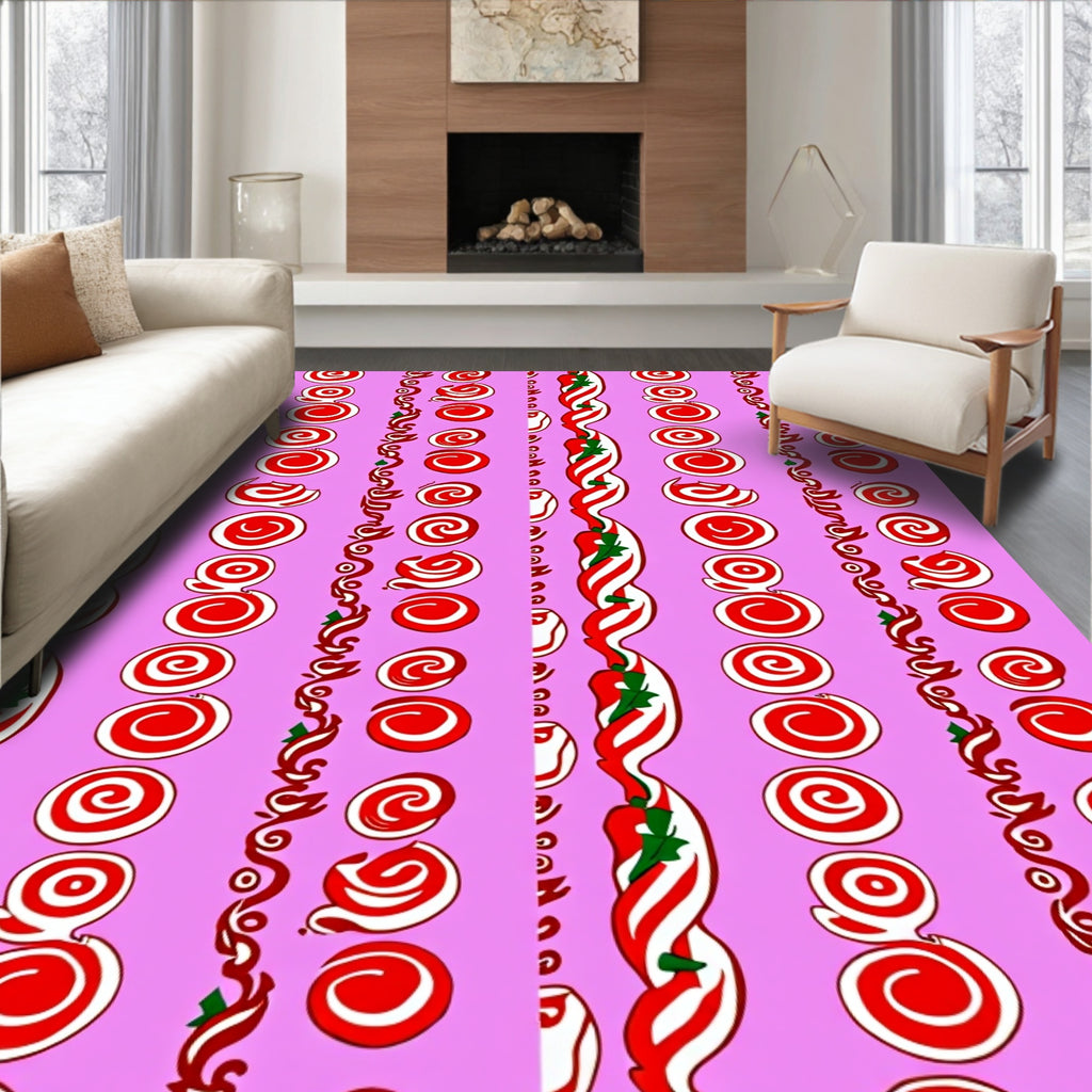 Red White Swirl Candy Stripes Rug