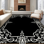 Elegant Black White Floral Border Rug
