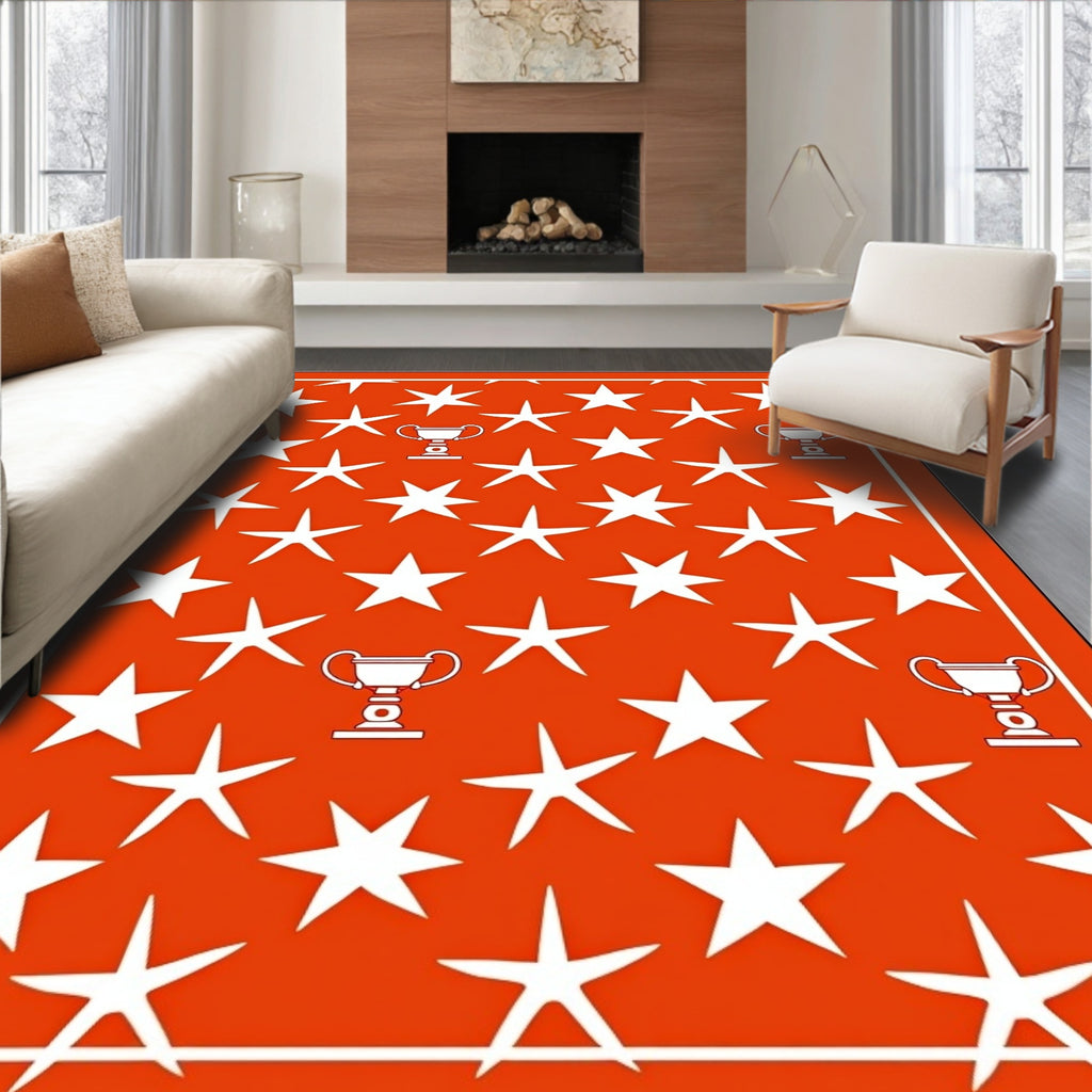 Vibrant Orange Star Trophy Collage Rug