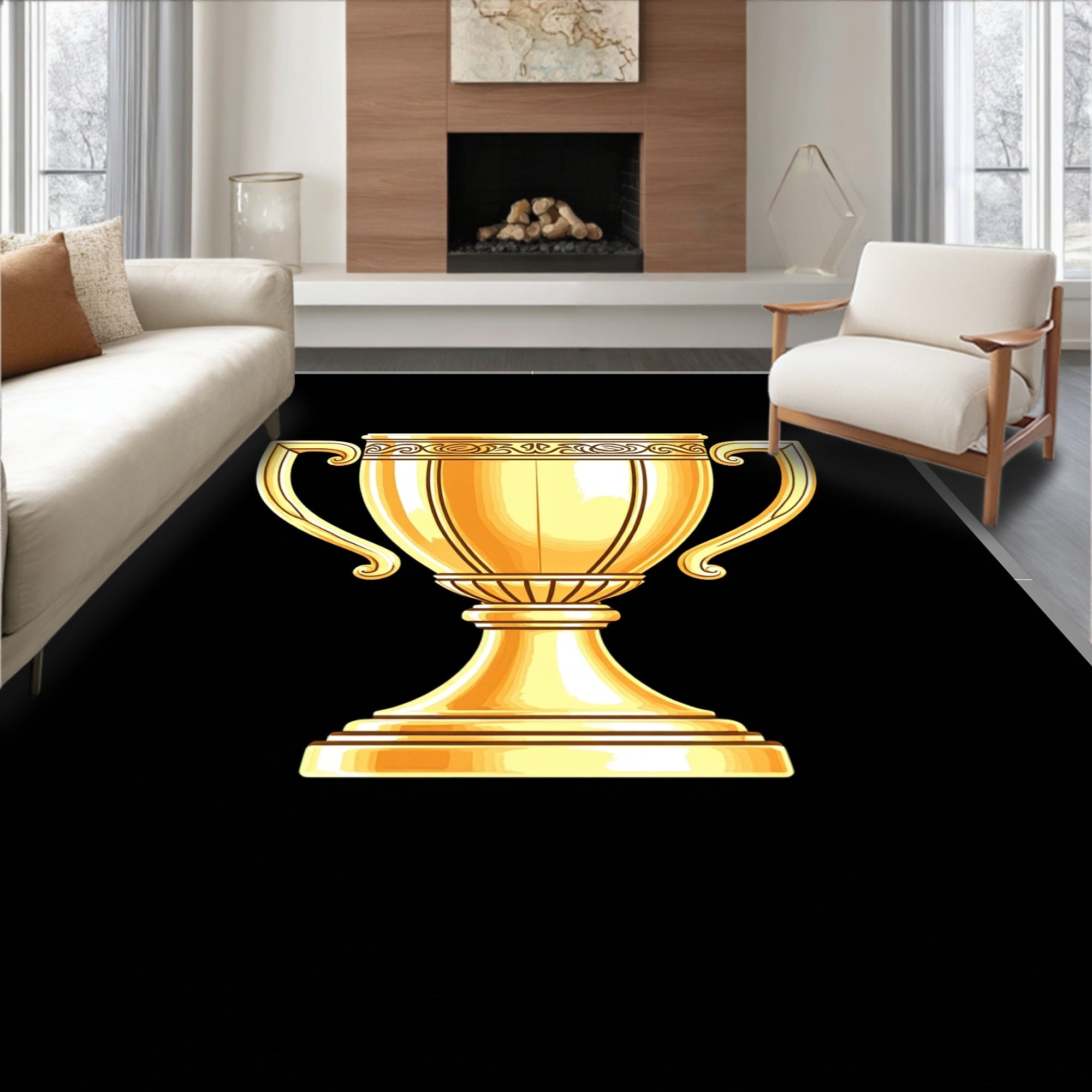 Golden Trophy With Ornate Band Rug