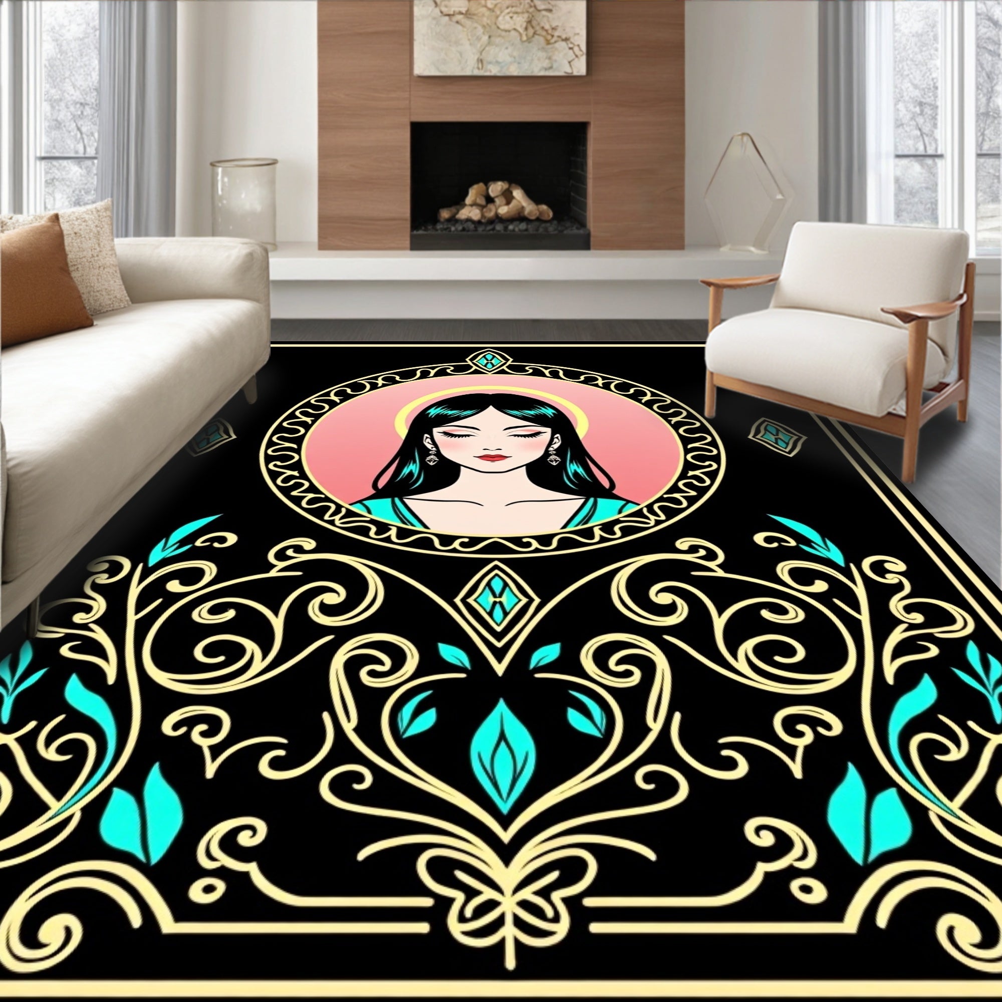 Regal Woman Emerald Floral Frame Rug