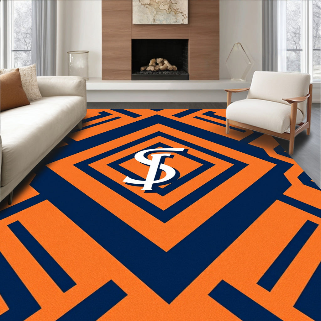 Orange Blue Geometric Logo Rug