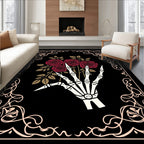 Dark Red Roses Skeleton Hand Frame Rug