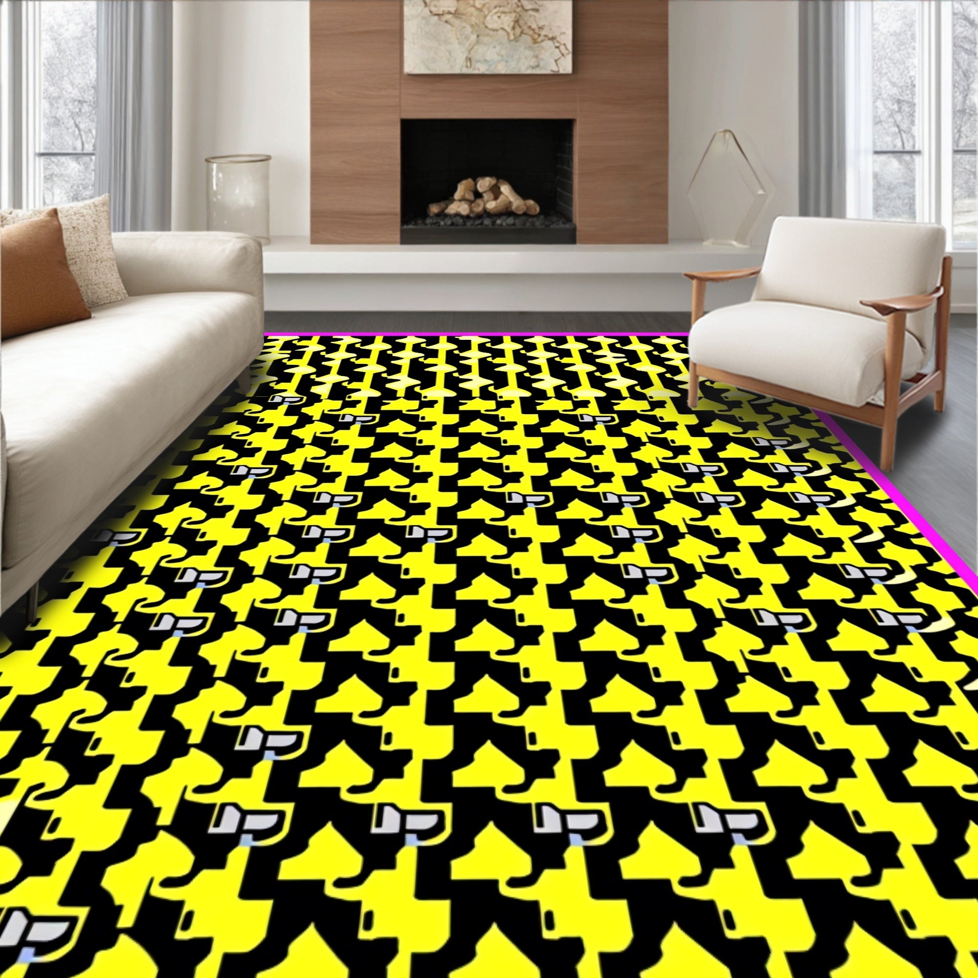 Bold Yellow Abstract Jigsaw Puzzle Rug