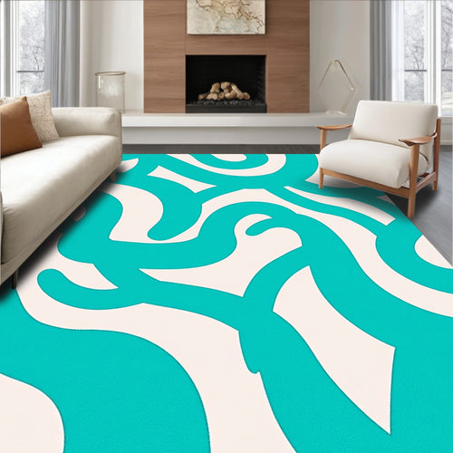 Aqua Swirl Cream Abstract Rug