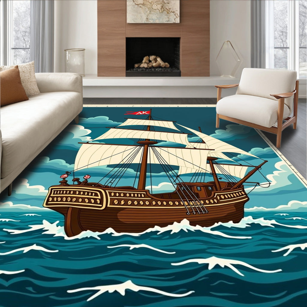 Vintage Sailing Ship Ocean Voyage Rug