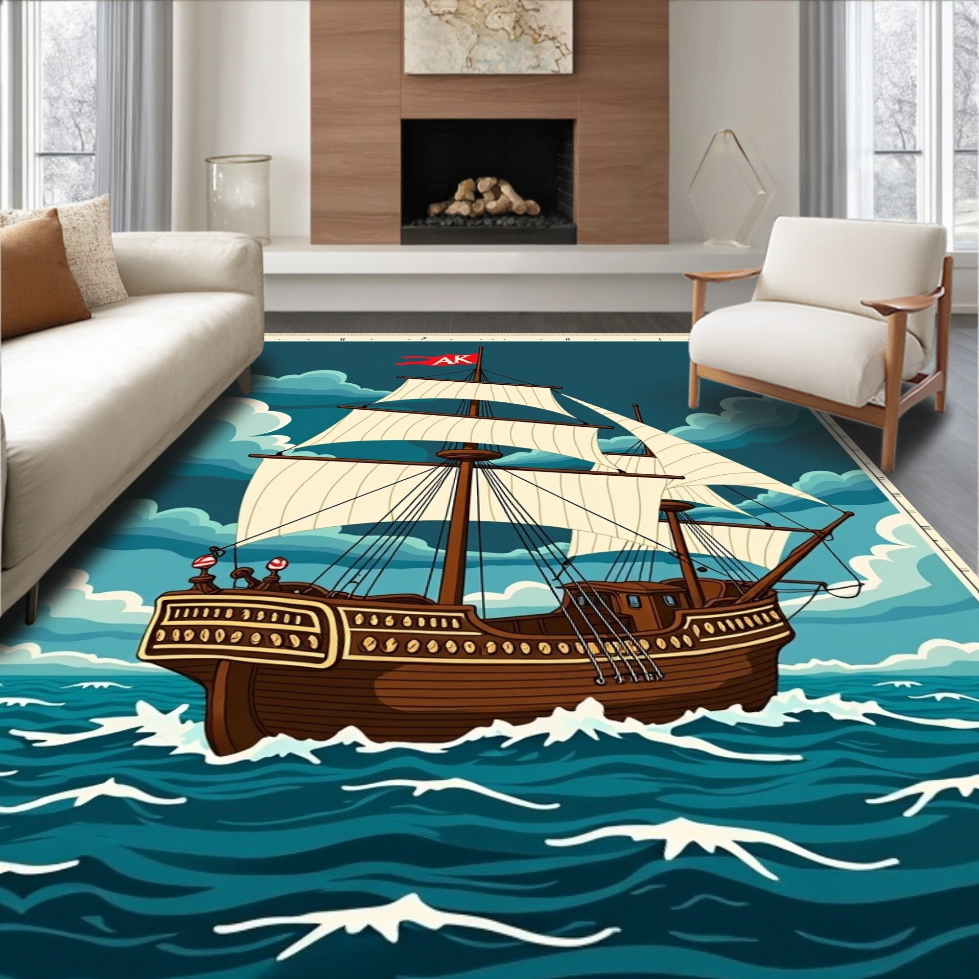 Vintage Sailing Ship Ocean Voyage Rug