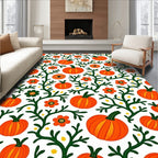 Orange Pumpkin Floral Vine Background Rug