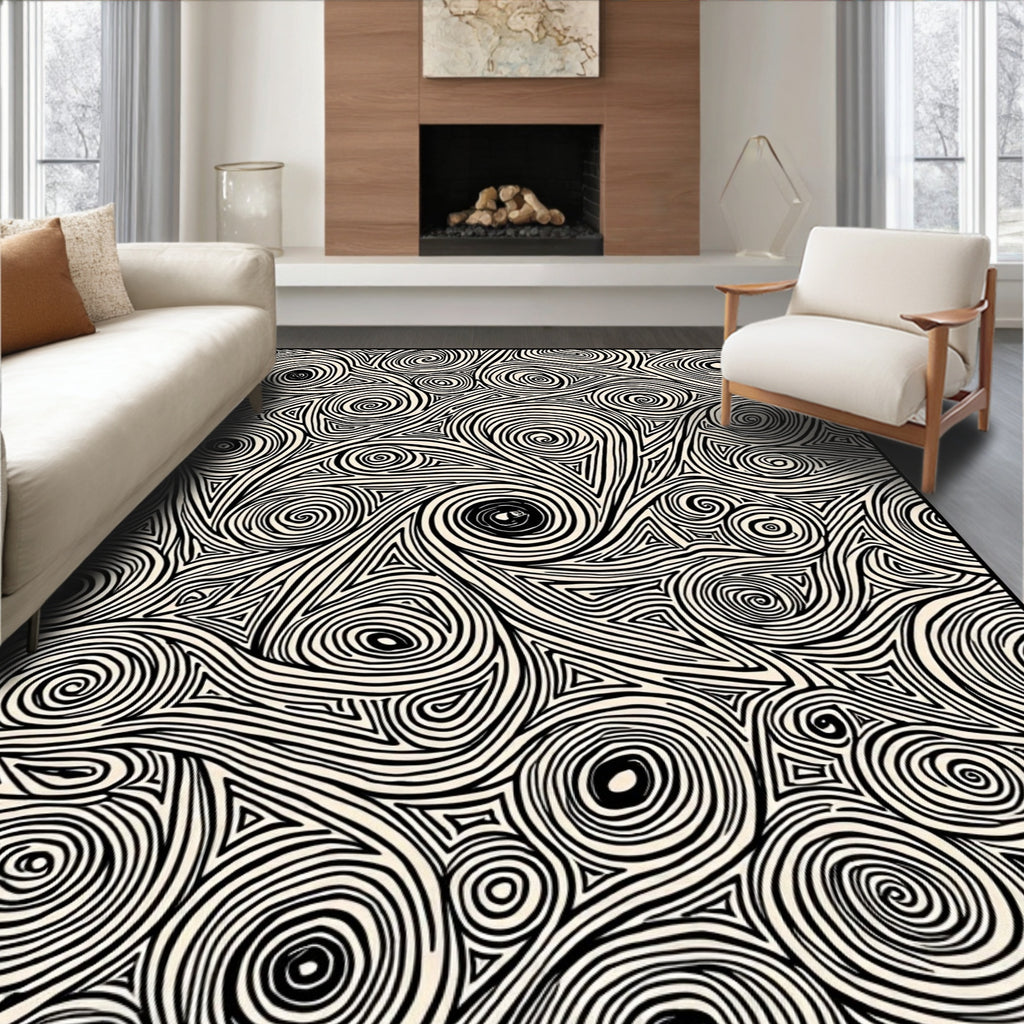 Ink Swirls on Cream Rug