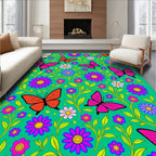 Vivid Pink Orange Butterfly Floral Medley Rug