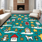 Holiday Village Dog Snowy Star Scene Rug