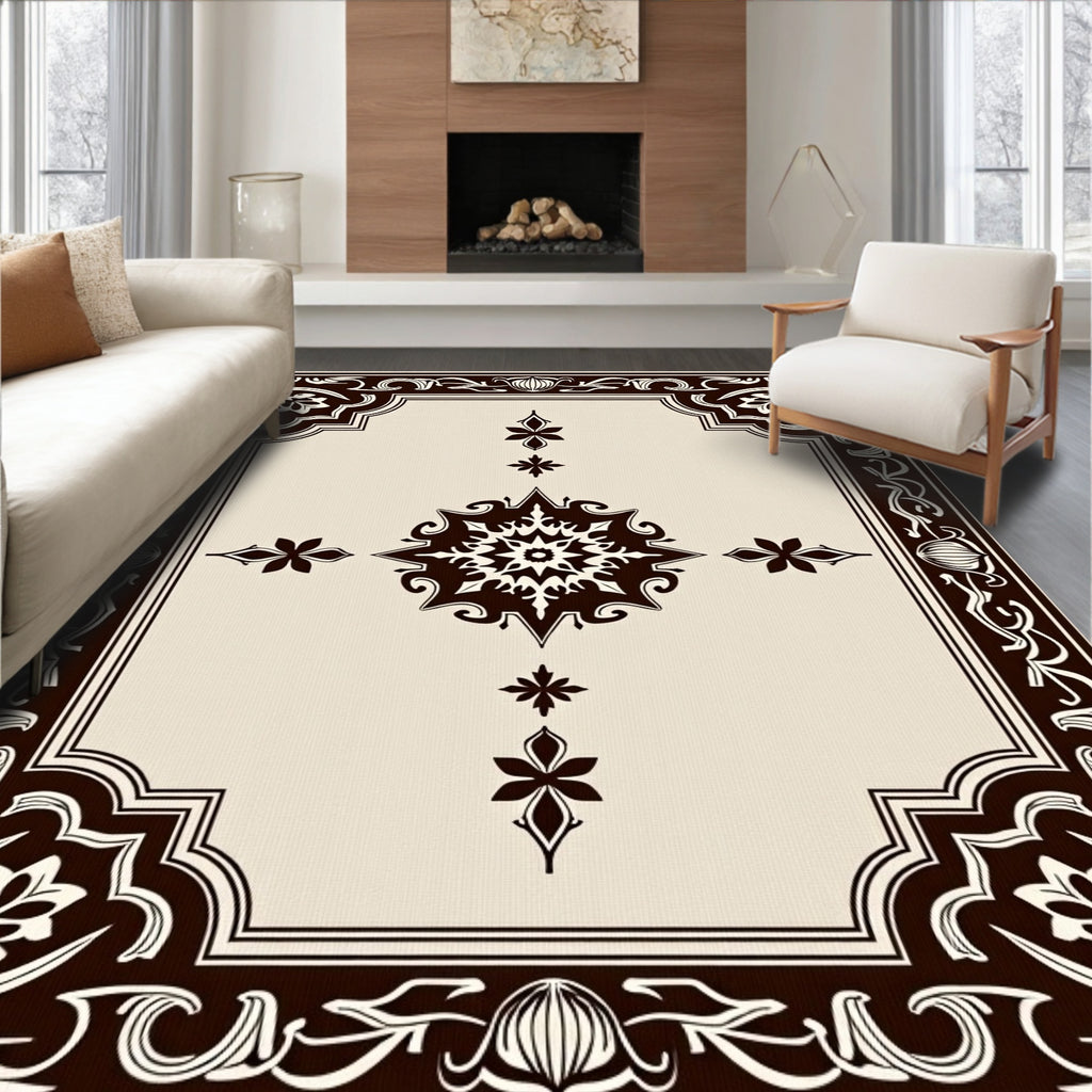 Rich Brown Floral Medallion Border Rug